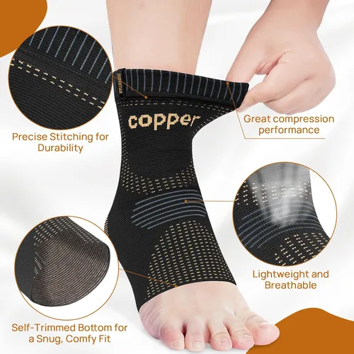 Vista 5 de JIUFENTIAN Tobillera de Cobre para Tendinopatía de Aquiles para Mujeres y Hombres (paquete de 2) - Soporte de Tobillo Transpirable para Esguinces