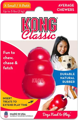Vista 11 de Juguete masticable clásico Kong para perros - Juguete de buscar y masticar para perros - Capacidad para rellenar con premios y rebote errático