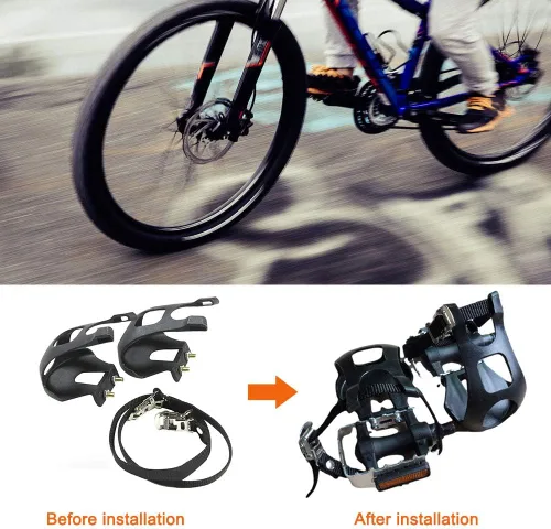 Vista 4 de EKDJKK 1 par de pedales de bicicleta con clip para los dedos del pie y correa, jaulas de clips para dedos de bicicleta, cubierta de pie de pedal