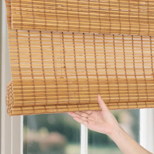 Vista 10 de Bamboo Cordless Roman Shades, Blackout Bamboo Blinds for Windows Block UV Rays, Ceiling/Inside/Outside/Door Mount, With Valance, Privacy Liner