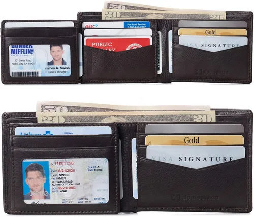 Vista 2 de Alpine Swiss RFID - Cartera de piel con 2 compartimentos para documentos de identidad, con ventana dividida, sección para billetes, en caja