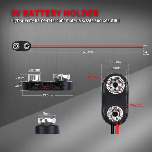 Vista 5 de DAIERTEK Conector de batería de 9 V, clip de presión de batería de 9 voltios, tipo I con 2 pares de pinzas de cocodrilo y enchufe de alimentación