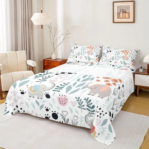 Vista 6 de Erosebridal Juego de sábanas de animales de la selva para niñas y niños, juego de sábanas de safari salvaje con diseño de elefante, oso, tigre