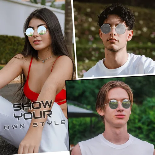 Vista 52 de KANASTAL Gafas de sol redondas polarizadas para mujeres y hombres, estilo hippie con protección UV400