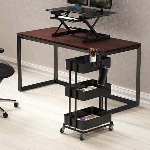 Vista 2 de Simple Houseware - Carrito de metal resistente de 3 niveles, color Negro