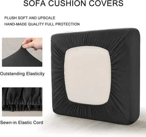 Vista 4 de Fundas de cojín de terciopelo para sofá, funda elástica para cojín de sofá suave, protector de muebles extraíble y lavable para sala de estar, Negro