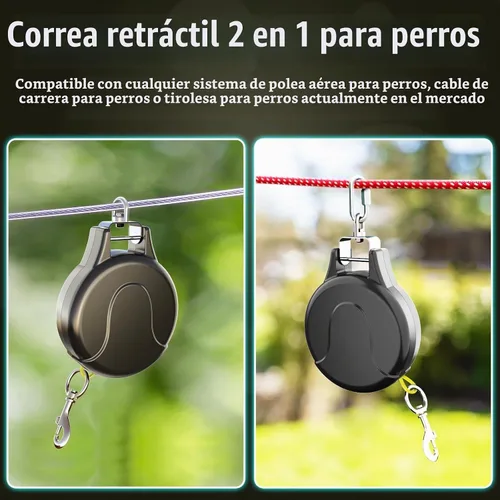 Vista 4 de Cable de amarre para perro de 30 pies y correa retráctil para perro, cable 2 en 1 para tirolesa, carro de cable o ancla, carrete de amarre retráctil