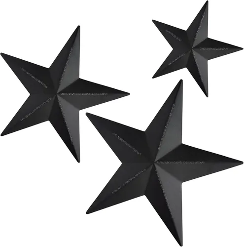 Vista 6 de Bellaa 24131 Barn Stars - Juego de 3 piezas de 12 pulgadas, 9 pulgadas, 6 pulgadas, rústico, negro, retro, arte para pared, diseño de Texas Western