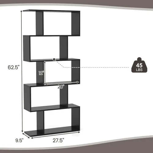 Vista 3 de GIANTEX Estantería geométrica de 5 niveles, estantería alta en forma de S