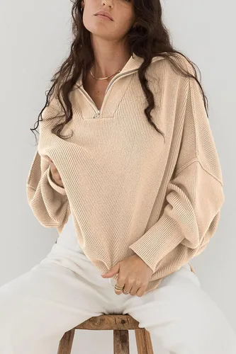 Vista 8 de PRETTYGARDEN Suéter de otoño de gran tamaño para mujer, casual, manga larga, con cremallera, cuello