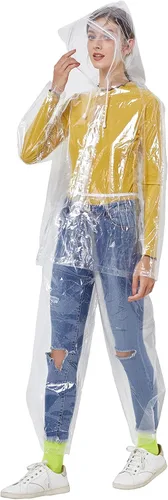 Vista 8 de Freesmily Chubasquero reutilizable transparente para mujeres y hombres, impermeable, traje de lluvia, conjunto de pantalones con capucha