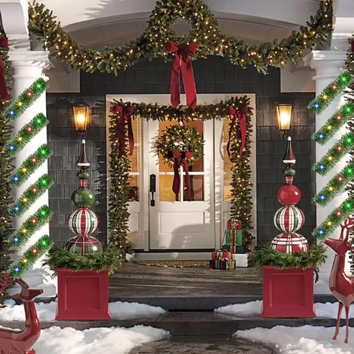 Vista 5 de Guirnalda de Navidad preiluminada de 15 m de Dazzle Bright, guirnalda artificial de pino con 150 luces LED, para decoración de Navidad