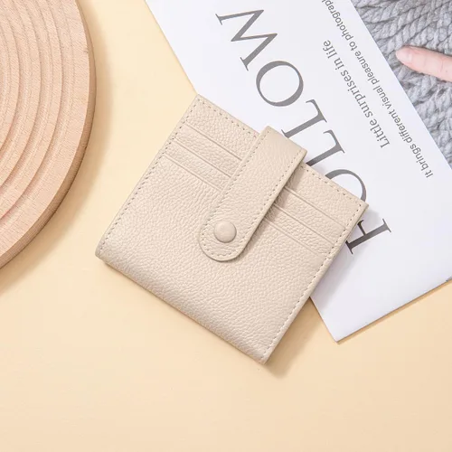 Vista 7 de Cartera delgada para mujer de cuero genuino pequeño plegable titular de la tarjeta de crédito con cremallera moneda bolsa de identificación ventana