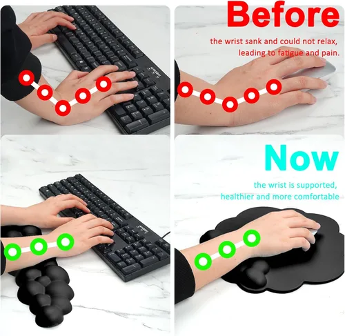 Vista 4 de Cloud - Almohadilla para reposamuñecas para teclado y mouse para computadora, alivio del dolor de brazos, alfombrilla de mouse ergonómica con base
