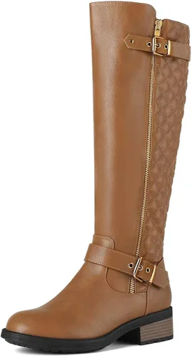 Vista 14 de DREAM PAIRS Botas altas hasta la rodilla para mujer, cómodas, tacón grueso en bloque, punta redonda, cremallera lateral, hebillas de moda para Negro