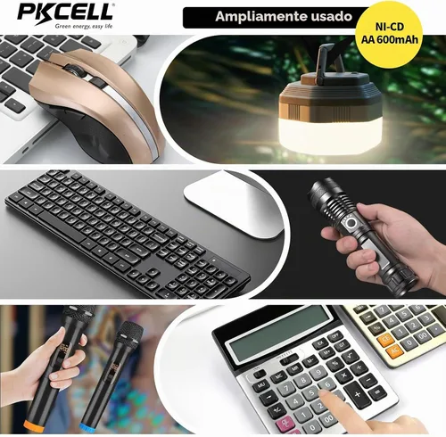 Vista 3 de PKCELL - Paquete de 4 pilas recargables AA 1.2V 600mAh NICD para luces solares