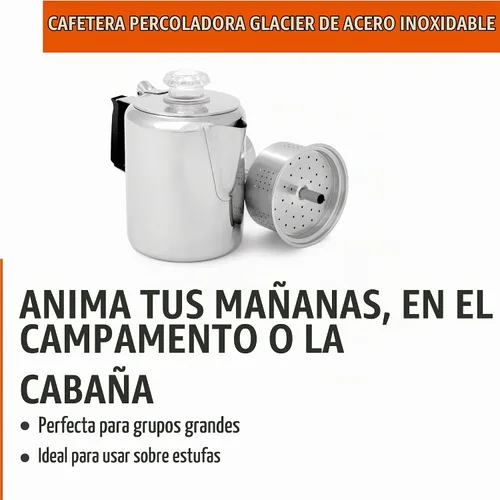 Vista 2 de GSI Outdoors Percolator - Cafetera I Glacier de acero inoxidable con mango de silicona para camping, mochileros, viajes, caravanas y caza, apta
