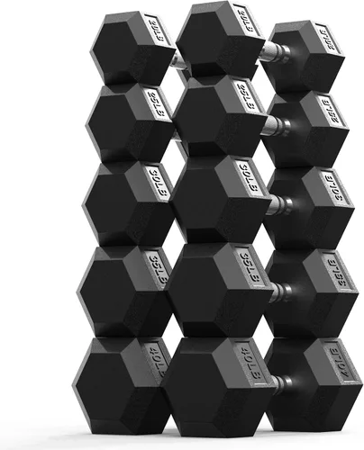 Vista 18 de Dumbbell Set 45-550lb, Rubber Encased, Strength Training Home Gym