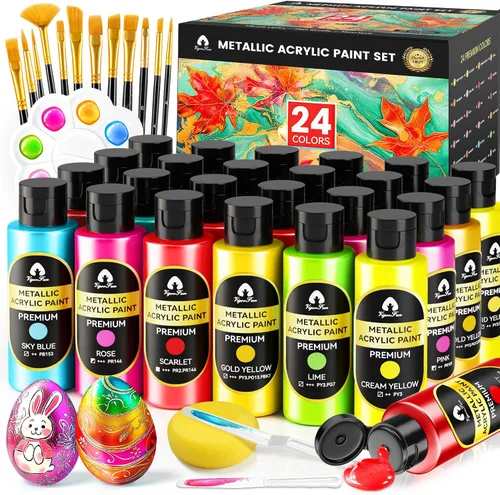 Vista 16 de Juego de pintura acrílica iridiscente de 40 piezas con 12 pinceles, 2 cuchillos y paleta, 24 colores (2 onzas/60 ml) - para adultos, artistas