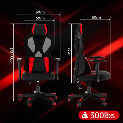 Vista 2 de Frassie Silla de juegos con luces LED RGB, silla de videojuegos ergonómica para computadora con soporte lumbar de masaje (rojo)