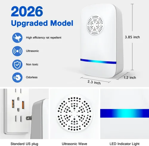 Vista 2 de 2026 Upgrade Ultrasonic Repeller & Insect Indoor Repeller 6 Pack, Plug-in Pest Repellent for Mice, Roaches, Spiders & Flying Insects, Quiet