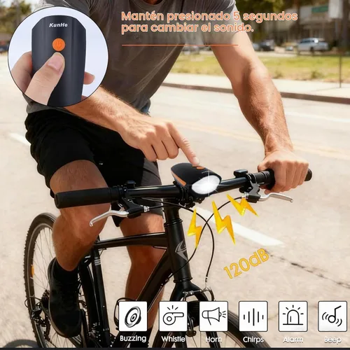 Vista 3 de Kunhe Rechargeable Bicycle Front and Rear Lights with Horn 1200mah Battery 120dB Bicycle Bell 150 lumens 3 Light Modes 5 Horn Modes Suitable for