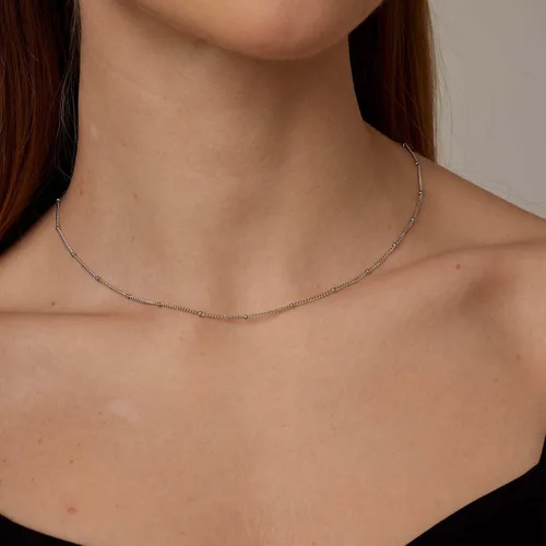 Vista 2 de Collar de cadena para mujer, delicado y sencillo, chapado en oro de 18 quilates, gargantilla con disco tipo moneda, trenzada, con cuentas, collar