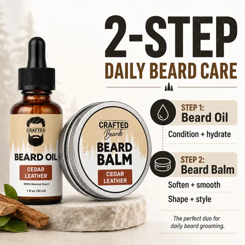 Vista 3 de Juego de aceite y bálsamo para barba, cuidado de la barba más suave, suave e hidratado, aroma de madera de cedro, regalo para hombres