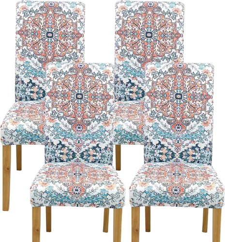 Vista 17 de Juego de 4 fundas elásticas para sillas de comedor, fundas elásticas para sillas de comedor, fundas para sillas de comedor, fundas protectoras
