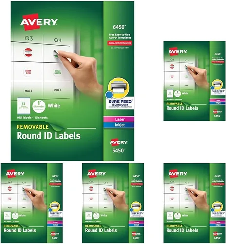 Vista 9 de Avery Etiquetas redondas extraíbles multiusos con tecnología Sure Feed, 1 pulgada, 5 paquetes (6450)