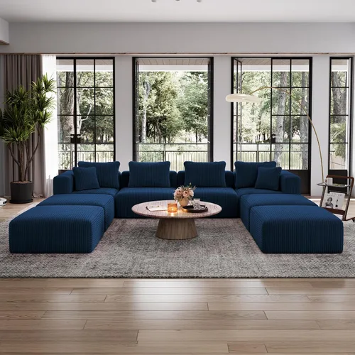 Vista 23 de Avenco Sofá seccional modular de 6 asientos de 141 pulgadas, tela de pana Negro