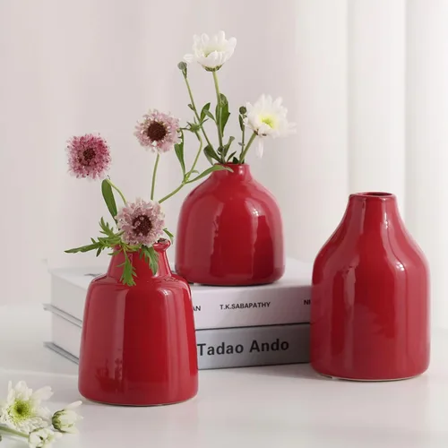 Vista 7 de Juego de 3 jarrones negros pequeños para decoración moderna del hogar, jarrones de cerámica para centros de mesa, jarrones de flores para sala