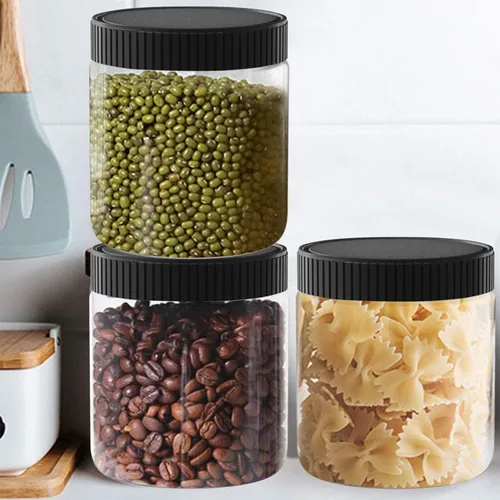 Vista 5 de Tarros de plástico transparente de 8 onzas con tapas negras, recipientes de almacenamiento de cocina recargables para alimentos secos, café, nueces