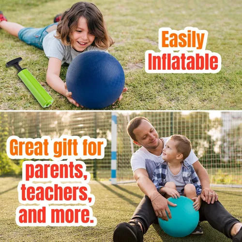 Vista 6 de New Bounce Pelotas de juegos para niños, juego de 4 pelotas de goma para rebotar más bomba y 2 pines, tamaño reglamentario para dodgeball y más