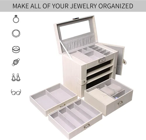 Vista 3 de FEIYAN Joyero con caja organizadora de joyas pequeña caja de joyería de piel sintética para mujer para regalo almacenamiento de joyas de terciopelo