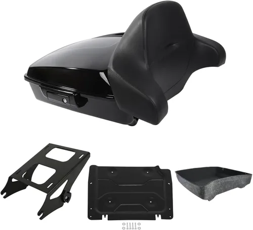 Vista 27 de Respaldo de Maletero de Equipaje King Tour Negro Brillante con Placa de Rack de Montaje Compatible con Harley Modelos Touring 2014-2025 Road Glide