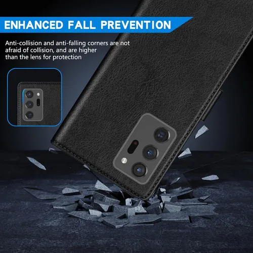 Vista 7 de ZZXX Funda tipo cartera para Samsung Galaxy Note 20 Ultra con bloqueo RFID, ranura para tarjetas, función atril, cierre magnético, funda protectora