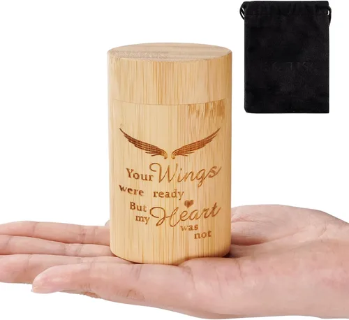 Vista 9 de SOITIS Urnas pequeñas para cenizas humanas: Urna biodegradable de bambú natural de 4.3 pulgadas, mini urnas para cenizas humanas, urnas de recuerdo