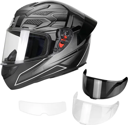 Vista 11 de Casco de motocicleta de cara completa para adultos con aprobación DOT, Casco de bicicleta de calle aerodinámico y ligero para hombres y mujeres