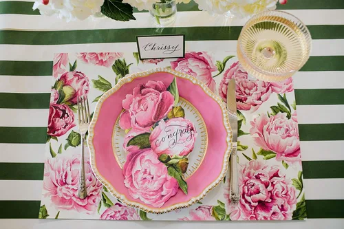 Vista 2 de Manteles individuales desechables de papel para mesa de comedor, manteles individuales cuadrados de flores de peonías para fiestas, 18 hojas por