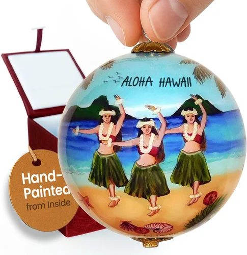 Vista 15 de Hawaiian Beach Life - Adorno hawaiano coleccionable de cristal pintado a mano con caja de regalo NB/H