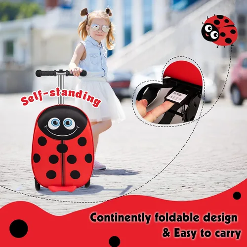 Vista 6 de HONEY JOY Maleta de scooter para niños, equipaje de mano de 18 pulgadas con ruedas LED iluminadas, carcasa impermeable y mango retráctil, maleta