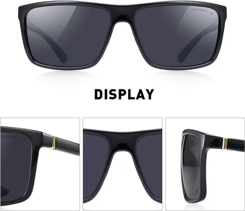 Vista 3 de MERRY'S - Gafas de sol deportivas rectangulares, lentes polarizados con protección UV400, para hombres y mujeres, gafas para ciclismo, conducción