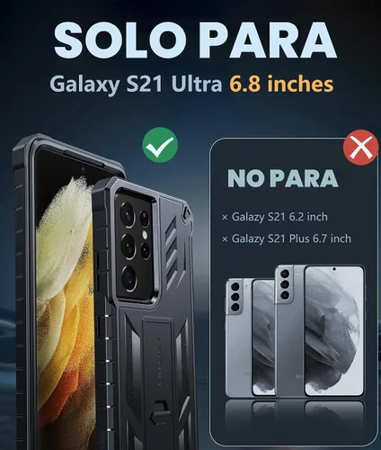 Vista 2 de FNTCASE Funda para Samsung Galaxy S21-Ultra: funda resistente de grado militar para teléfono celular con soporte Protección de TPU a prueba