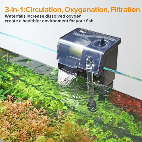 Vista 5 de hygger Filtro de acuario para colgar en la parte posterior, 5 W, 132 GPH para filtro de tanque de peces de potencia silenciosa de 10 a 30 galones