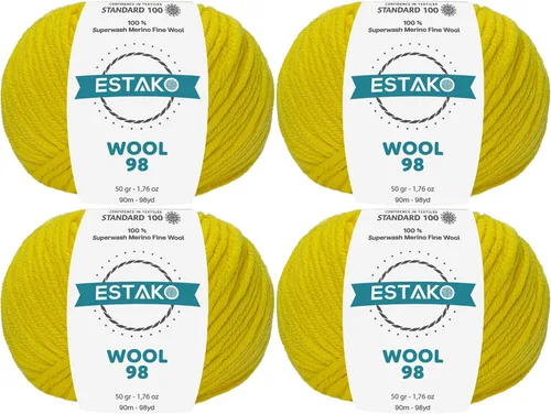 Vista 10 de Estako Wool 98 (paquete de 4 madejas) 100% lana merino superwash lana merino de peso medio suave hilo para tejer y ganchillo (4 x 1.76 onzas)