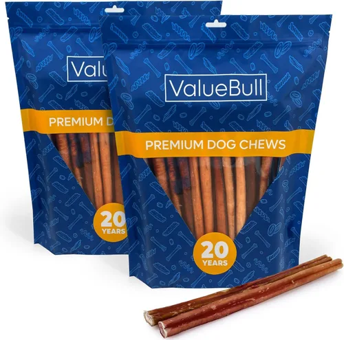 Vista 18 de ValueBull Bully Sticks para perros, medianos de 12 pulgadas, 100 unidades, totalmente naturales, alimentados con pasto, de un solo ingrediente