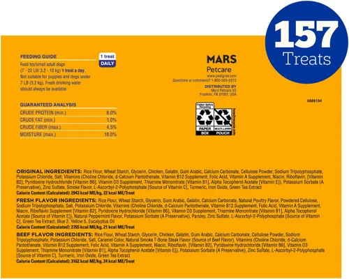 Vista 23 de Pedigree Dentastix Golosinas dentales para perros pequeños de doble sabor, tocino y pollo, bolsa de 5.08 onzas (24 golosinas)