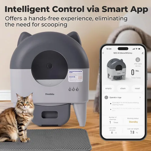 Vista 5 de Arenero Autolimpiante Automático Extra Grande: Autolimpiante para Gatos Múltiples - Controlado por Aplicación con Sensores Inteligentes - Sin Olor