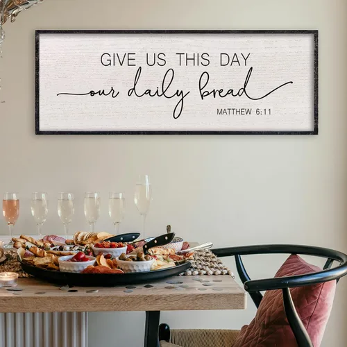 Vista 13 de LuZhiQiang Arte de pared para comedor 81,3×30,5 cm "Bless The Food Before Us" Letrero cristiano para cocina, cita familiar agradecida, cuadro grande